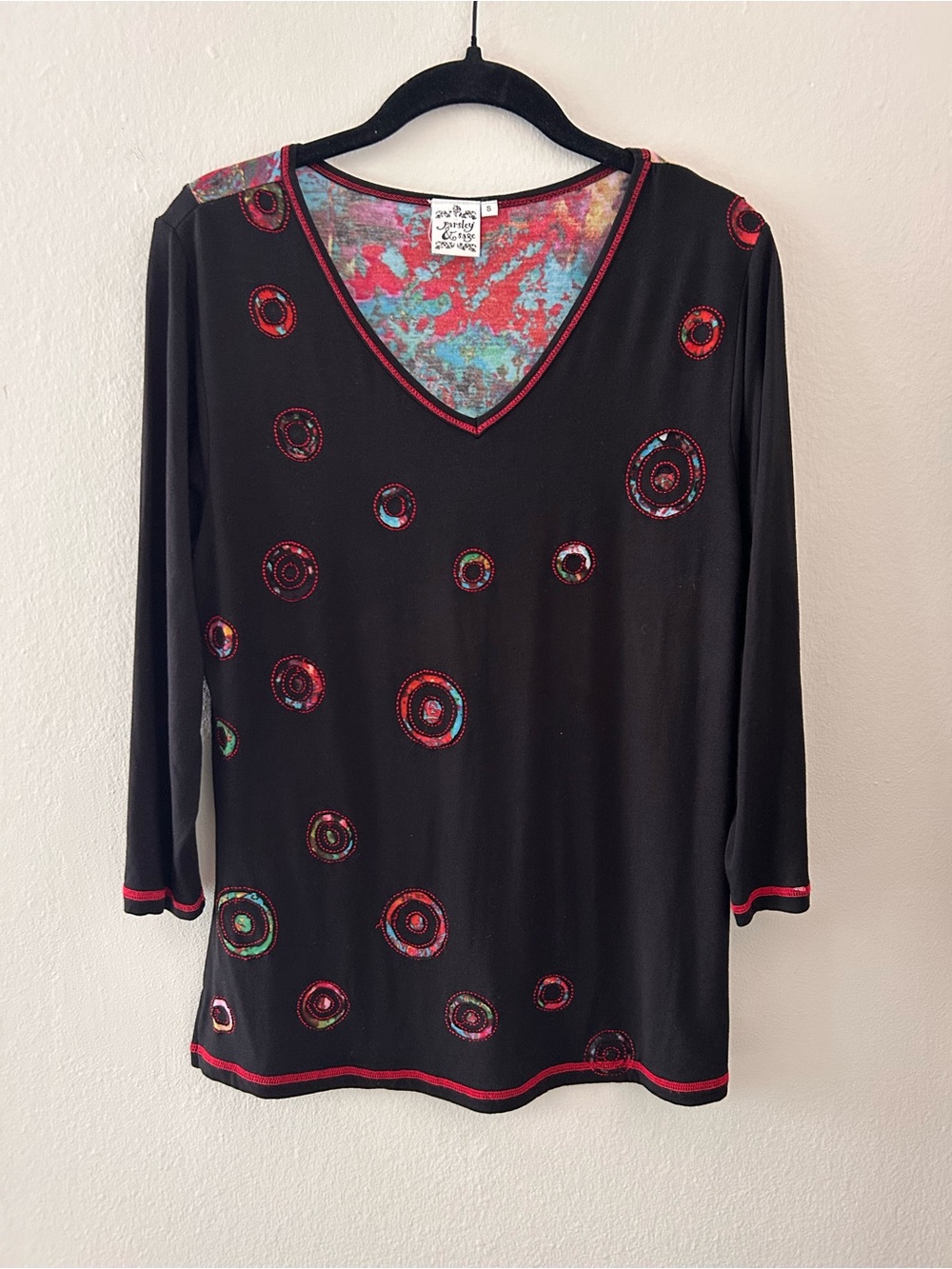 Parsley and Sage Abstract Circle Print Top Statement Art to Wear Boho Artsy